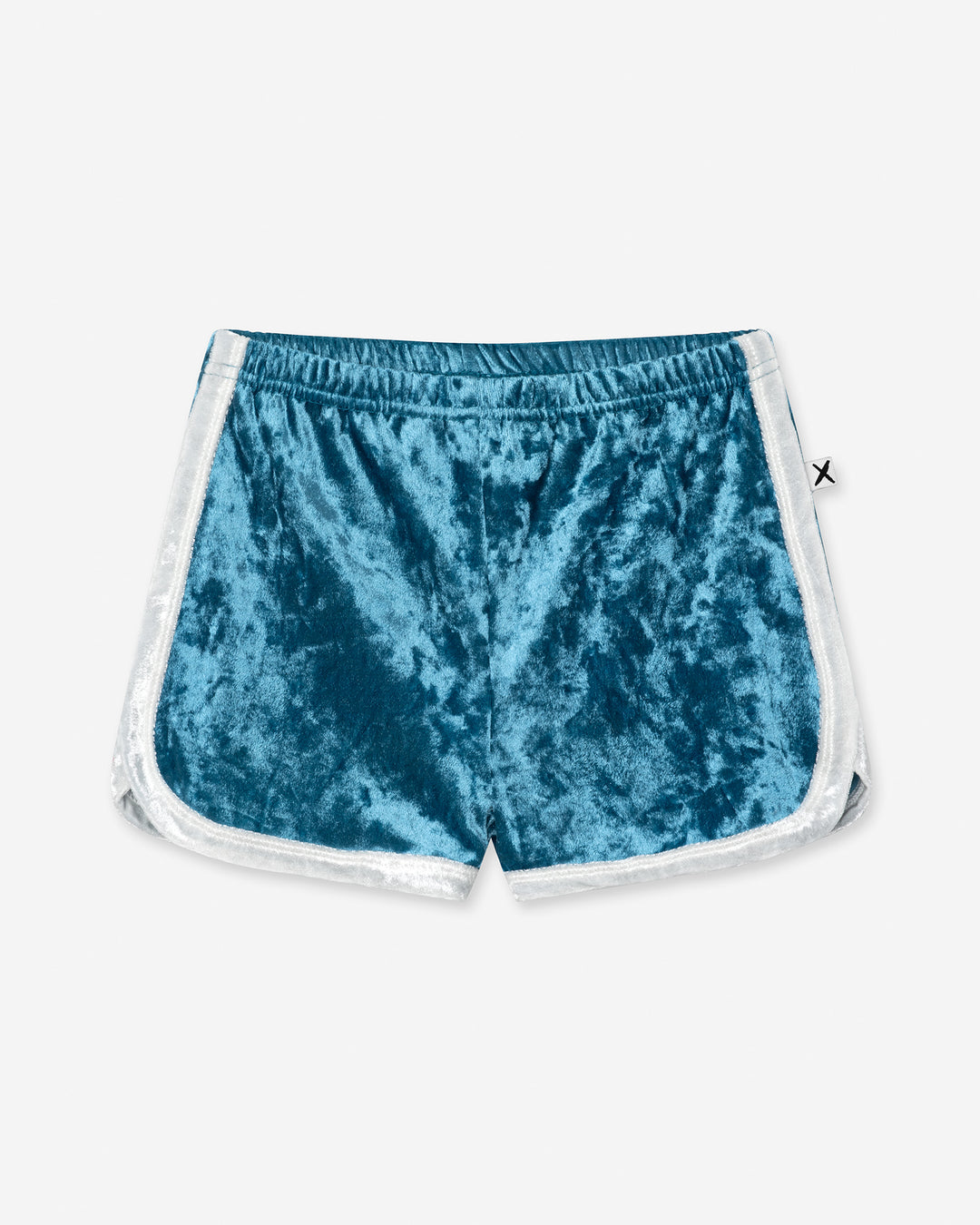Velvet Runner Short in light blue and cream, girls shorts by Minti, flat lay