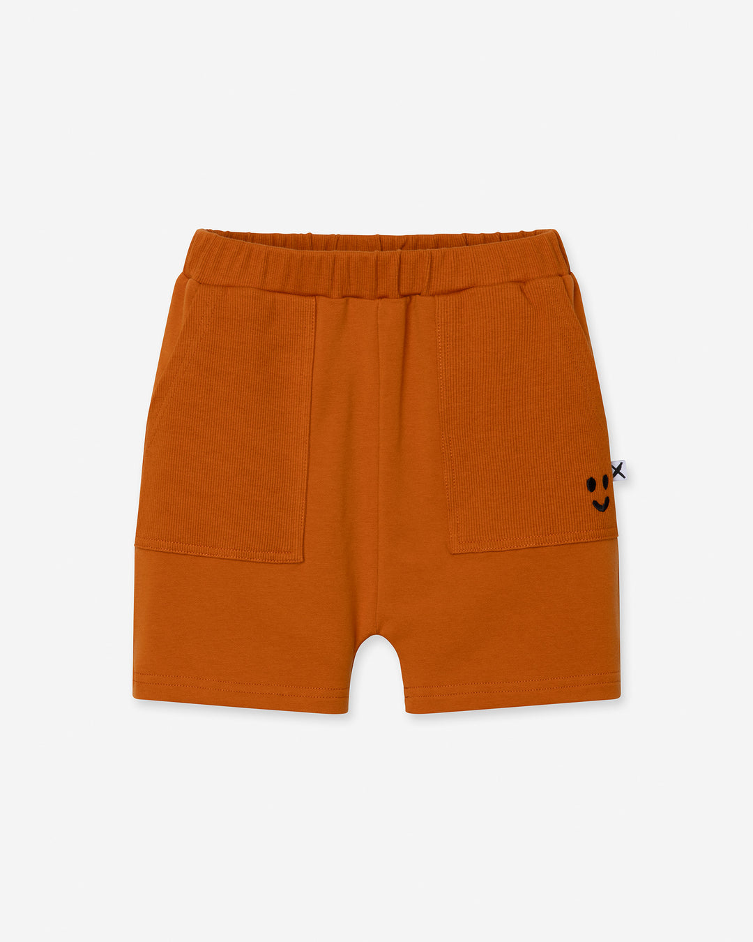 Rib Pocket Short in burnt orange, boys shorts by Minti, flat lay