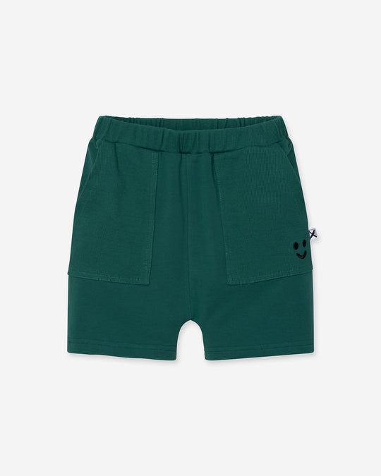 Rib Pocket Short in kelly green, boys shorts by Minti, flat lay