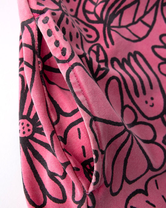Close up of the Big Flowers Dress print in pink wash