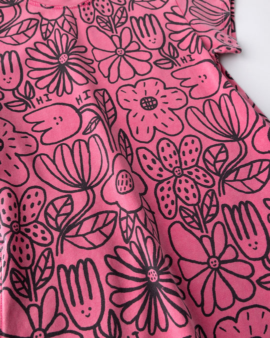 Close up of the Big Flowers Dress print in pink wash