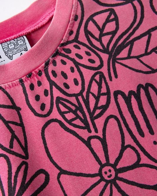 Close up of the Big Flowers Dress print in pink wash