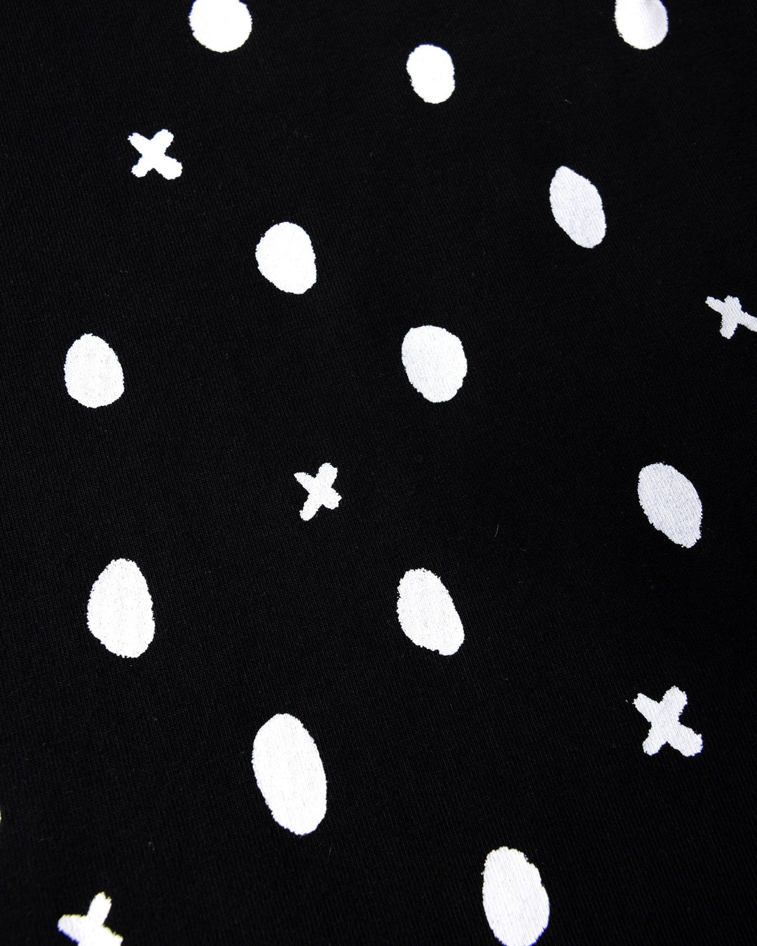 Close up of the Spotty Dress print in black