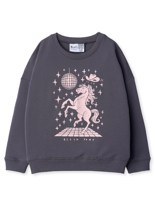 Minti kids clothing. Super cosy oversized fit crew with drop shoulder detail. 2x2 Rib at the neck, hem and cuffs. 320 Gram // 95% Cotton // 5% Elastane.