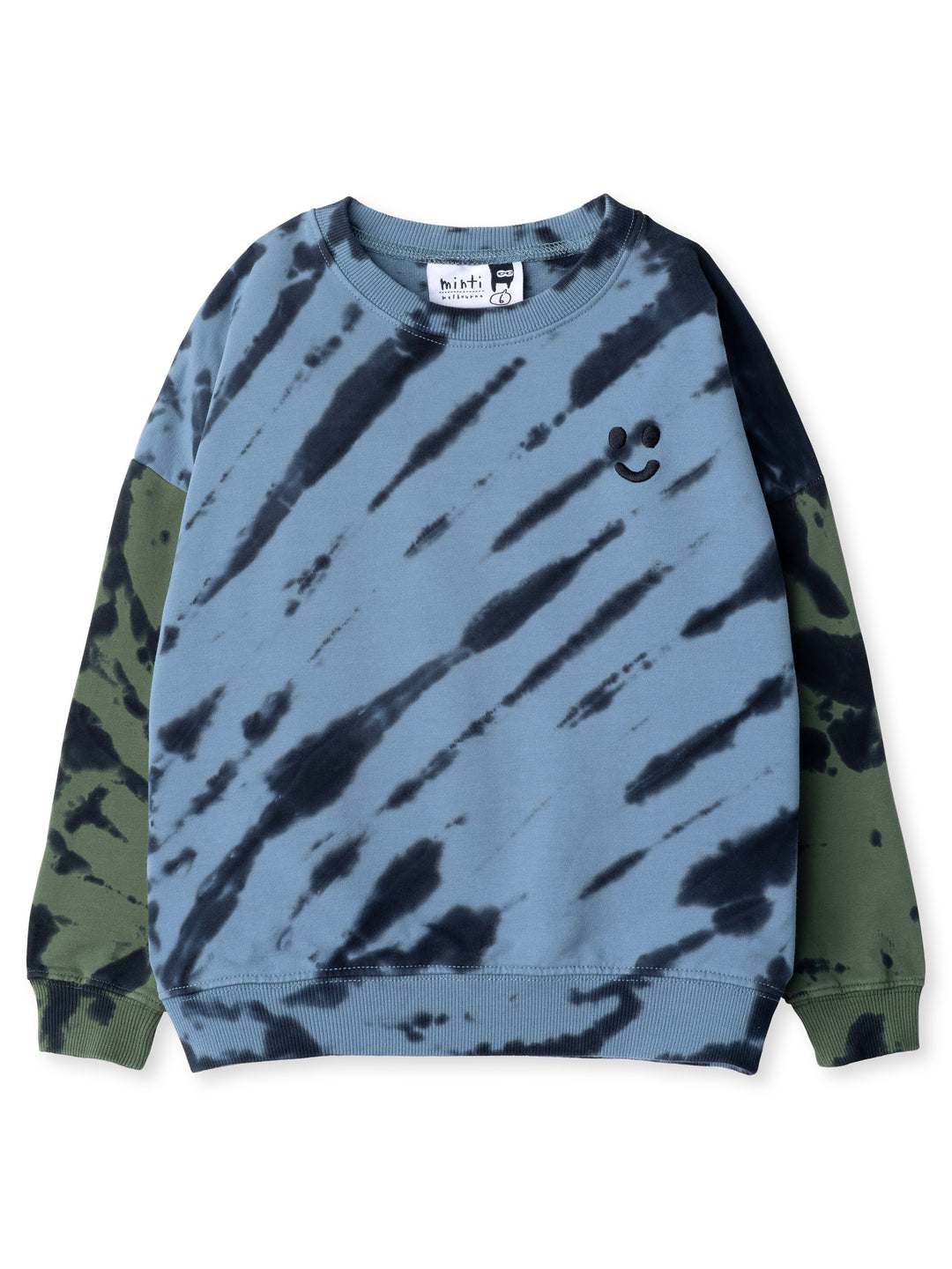 Minti kids clothing. Super cosy oversized fit crew with drop shoulder detail. 2x2 Rib at the neck, hem and cuffs. 320 Gram // 95% Cotton // 5% Elastane.