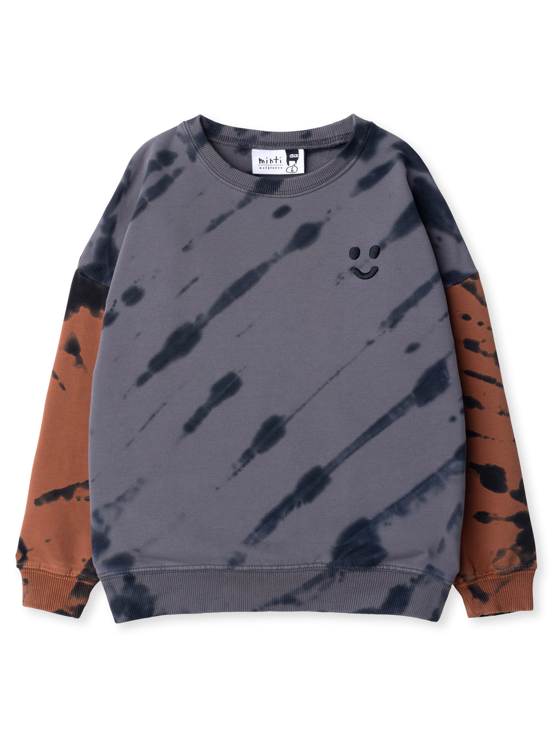 Minti kids clothing. Super cosy oversized fit crew with drop shoulder detail. 2x2 Rib at the neck, hem and cuffs. 320 Gram // 95% Cotton // 5% Elastane.