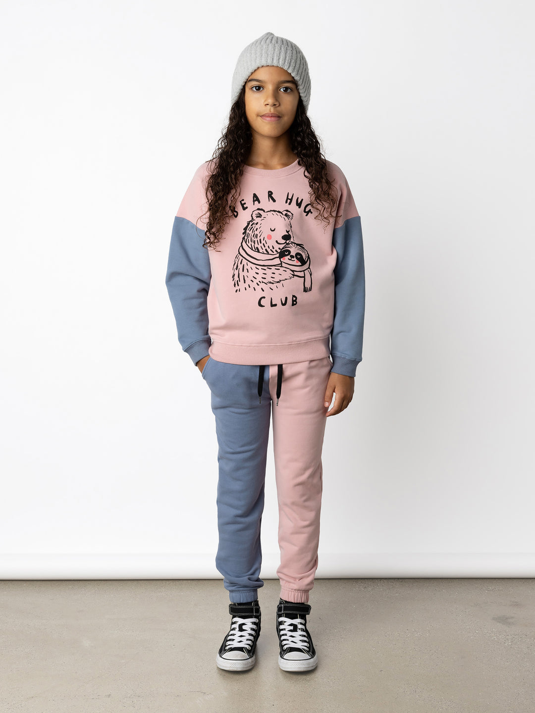 Minti kids clothing. Super cosy oversized fit crew with drop shoulder detail. 2x2 Rib at the neck, hem and cuffs. 330 Gram // Brushed Inside // 95% Cotton // 5% Elastane.