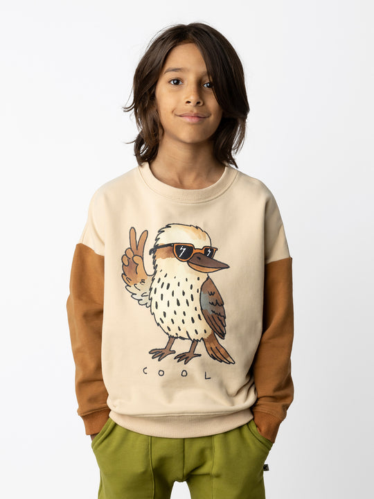 Minti kids clothing. Super cosy oversized fit crew with drop shoulder detail. 2x2 Rib at the neck, hem and cuffs. 330 Gram // Brushed Inside // 95% Cotton // 5% Elastane.