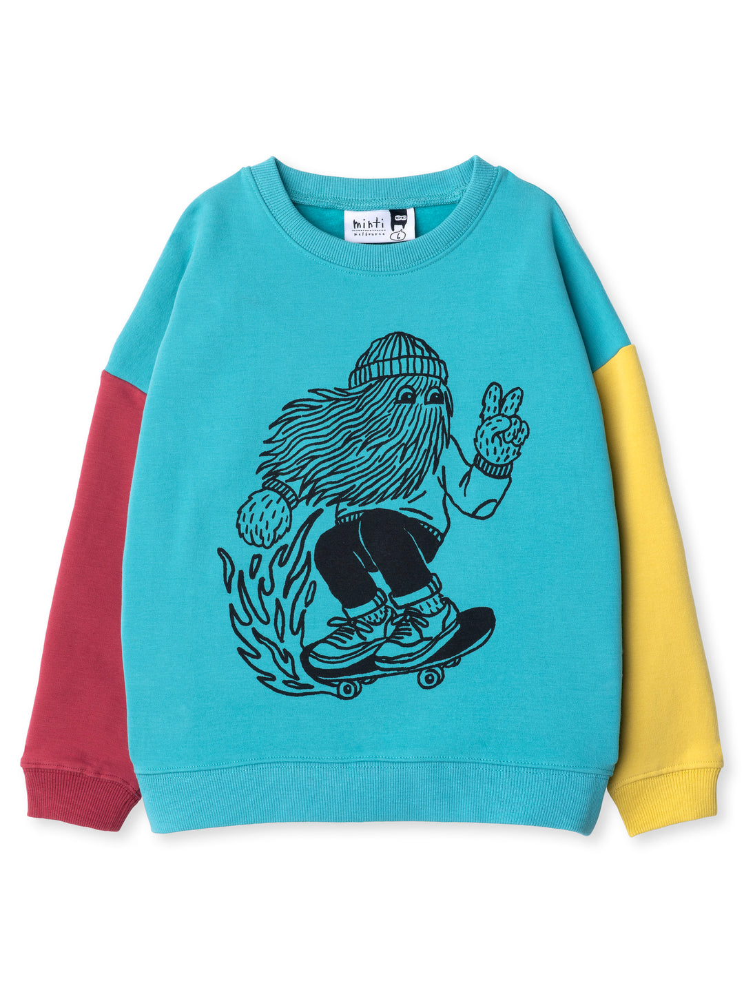 Minti kids clothing. Super cosy oversized fit crew with drop shoulder detail. 2x2 Rib at the neck, hem and cuffs. 330 Gram // Brushed Inside // 95% Cotton // 5% Elastane.