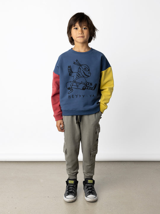 Minti kids clothing. Super cosy oversized fit crew with drop shoulder detail. 2x2 Rib at the neck, hem and cuffs. 330 Gram // Brushed Inside // 95% Cotton // 5% Elastane.
