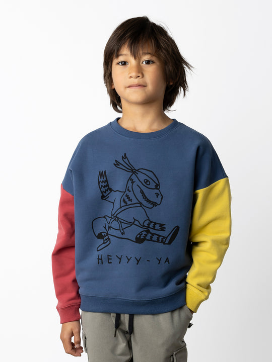 Minti kids clothing. Super cosy oversized fit crew with drop shoulder detail. 2x2 Rib at the neck, hem and cuffs. 330 Gram // Brushed Inside // 95% Cotton // 5% Elastane.