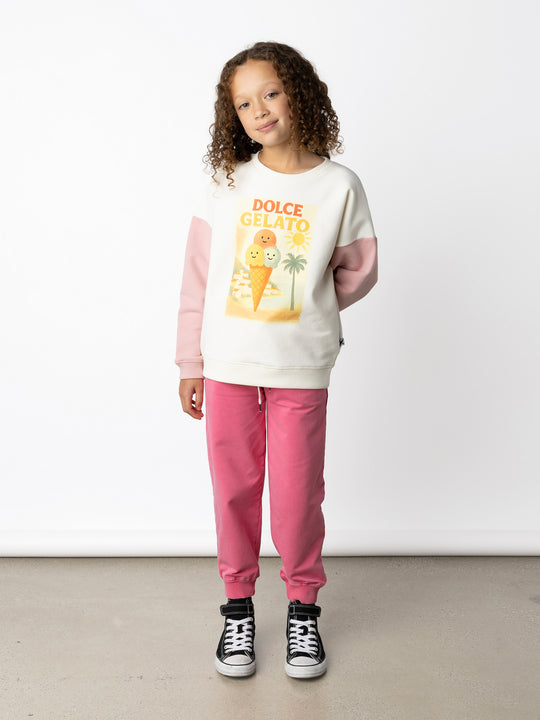 Minti kids clothing. Super cosy oversized fit crew with drop shoulder detail. 2x2 Rib at the neck, hem and cuffs. 330 Gram // Brushed Inside // 95% Cotton // 5% Elastane.