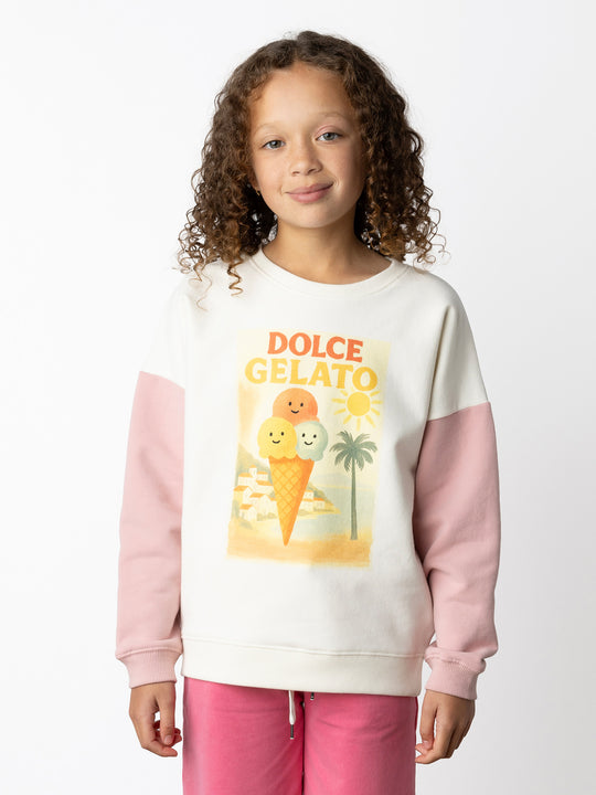 Minti kids clothing. Super cosy oversized fit crew with drop shoulder detail. 2x2 Rib at the neck, hem and cuffs. 330 Gram // Brushed Inside // 95% Cotton // 5% Elastane.