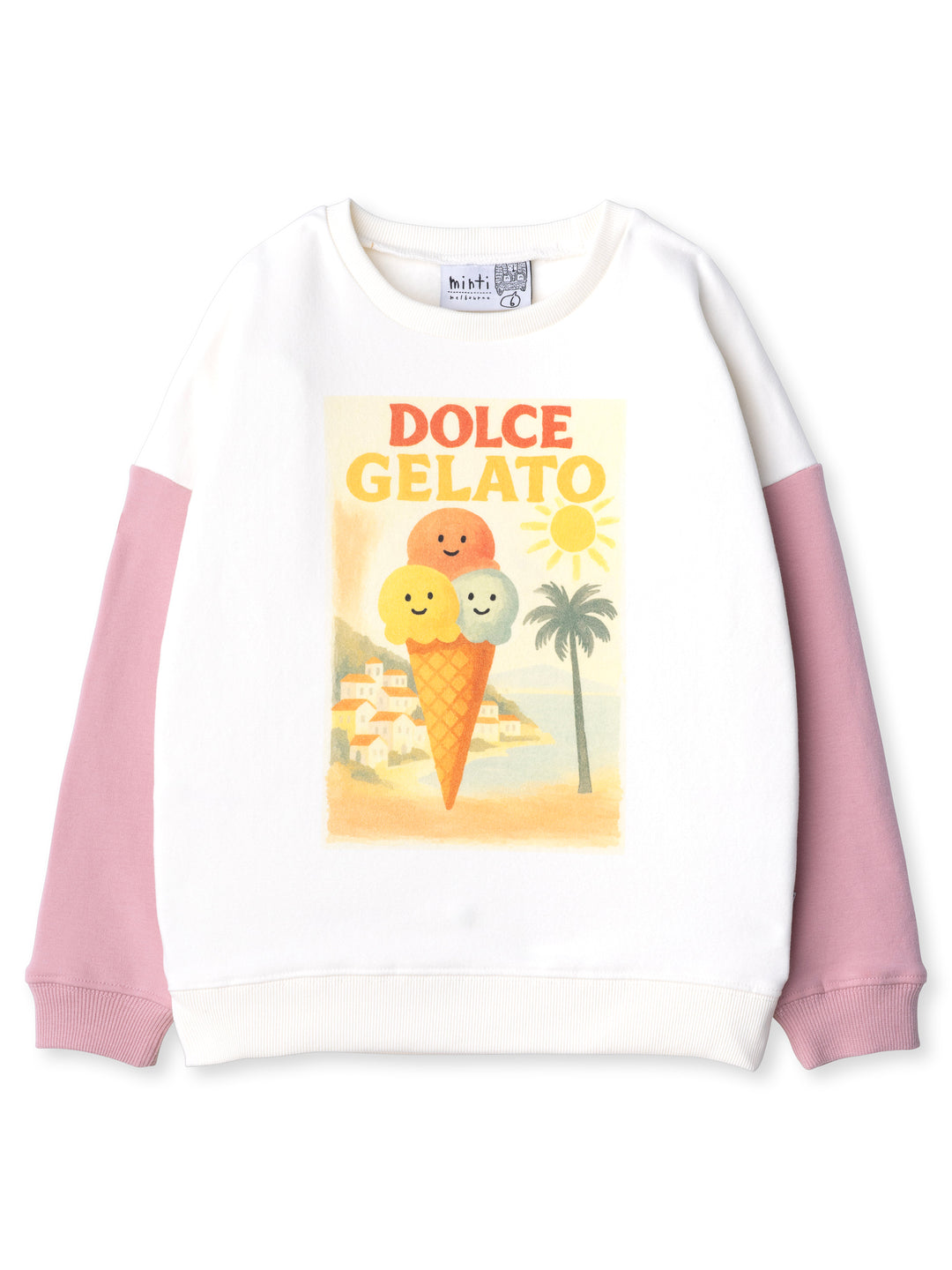 Minti kids clothing. Super cosy oversized fit crew with drop shoulder detail. 2x2 Rib at the neck, hem and cuffs. 330 Gram // Brushed Inside // 95% Cotton // 5% Elastane.
