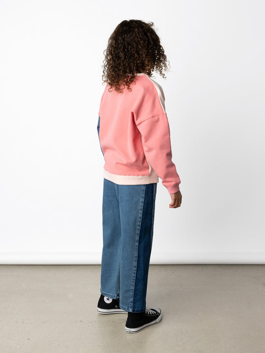 Minti kids clothing. Super cosy oversized fit crew with drop shoulder detail. 2x2 Rib at the neck, hem and cuffs. 330 Gram // Brushed Inside // 95% Cotton // 5% Elastane.