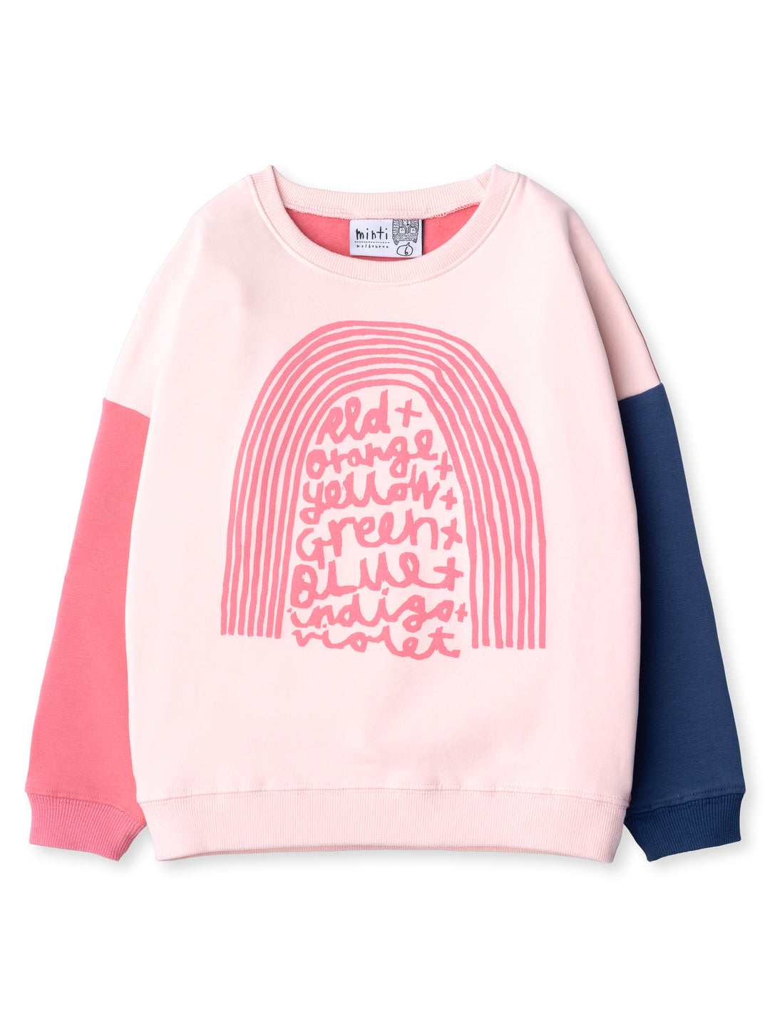 Minti kids clothing. Super cosy oversized fit crew with drop shoulder detail. 2x2 Rib at the neck, hem and cuffs. 330 Gram // Brushed Inside // 95% Cotton // 5% Elastane.