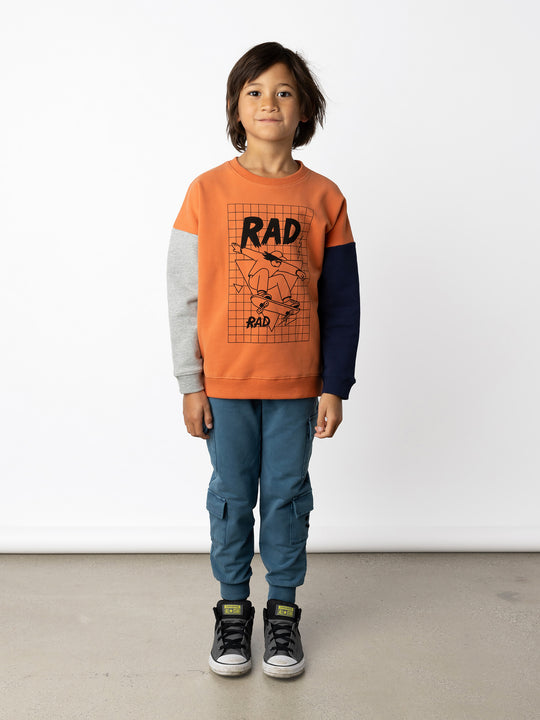 Minti kids clothing. Super cosy oversized fit crew with drop shoulder detail. 2x2 Rib at the neck, hem and cuffs. 330 Gram // Brushed Inside // 95% Cotton // 5% Elastane.