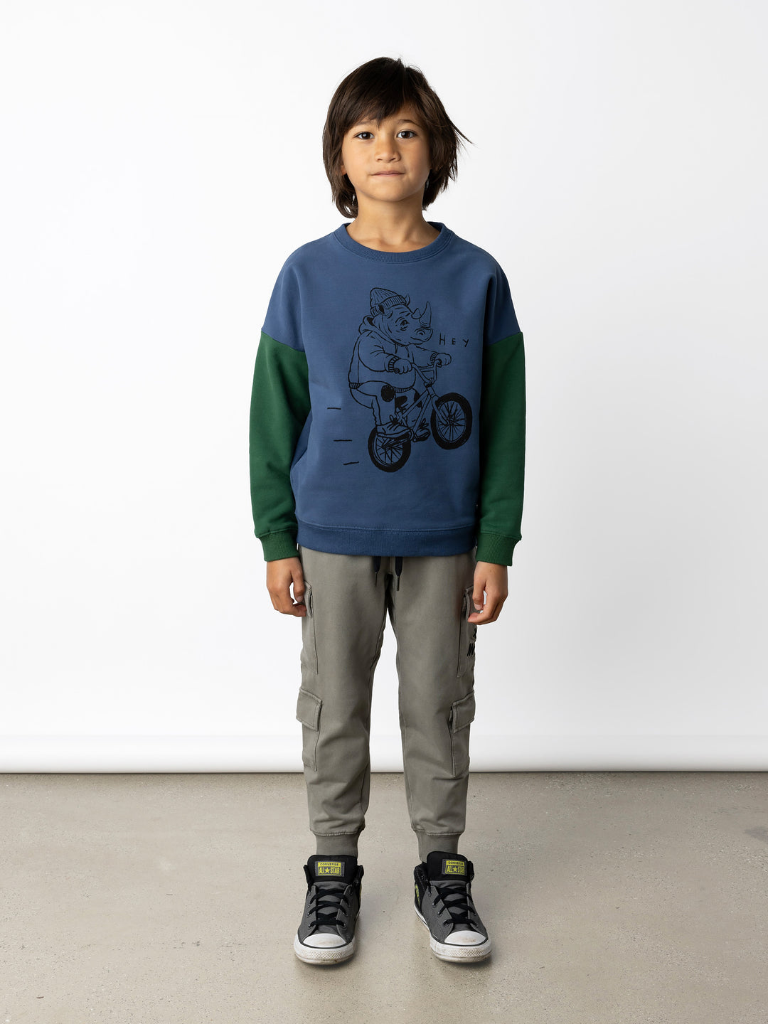 Minti kids clothing. Super cosy oversized fit crew with drop shoulder detail. 2x2 Rib at the neck, hem and cuffs. 330 Gram // Brushed Inside // 95% Cotton // 5% Elastane.