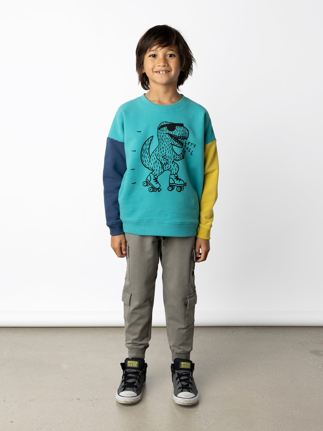 Minti kids clothing. Super cosy oversized fit crew with drop shoulder detail. 2x2 Rib at the neck, hem and cuffs. 330 Gram // Brushed Inside // 95% Cotton // 5% Elastane.