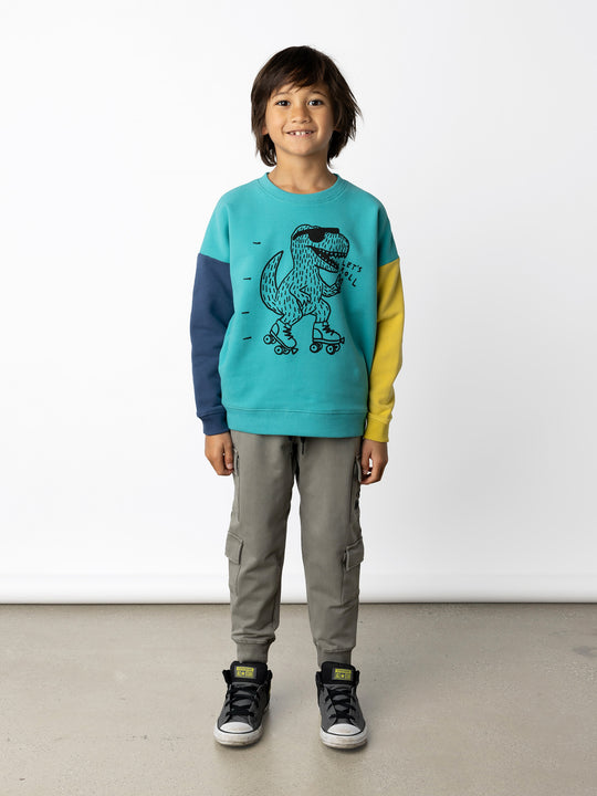 Minti kids clothing. Super cosy oversized fit crew with drop shoulder detail. 2x2 Rib at the neck, hem and cuffs. 330 Gram // Brushed Inside // 95% Cotton // 5% Elastane.