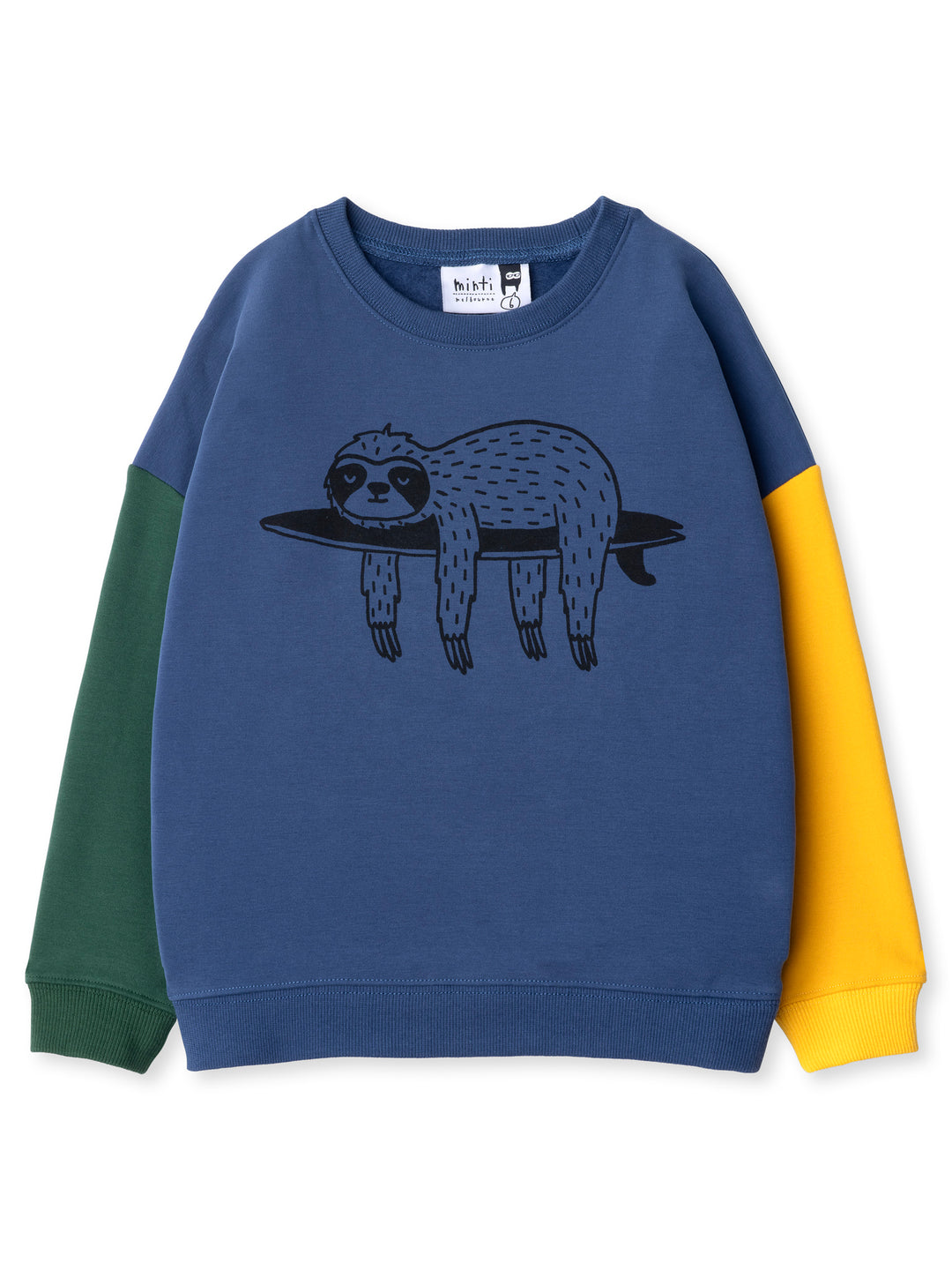 Minti kids clothing. Super cosy oversized fit crew with drop shoulder detail. 2x2 Rib at the neck, hem and cuffs. 330 Gram // Brushed Inside // 95% Cotton // 5% Elastane.