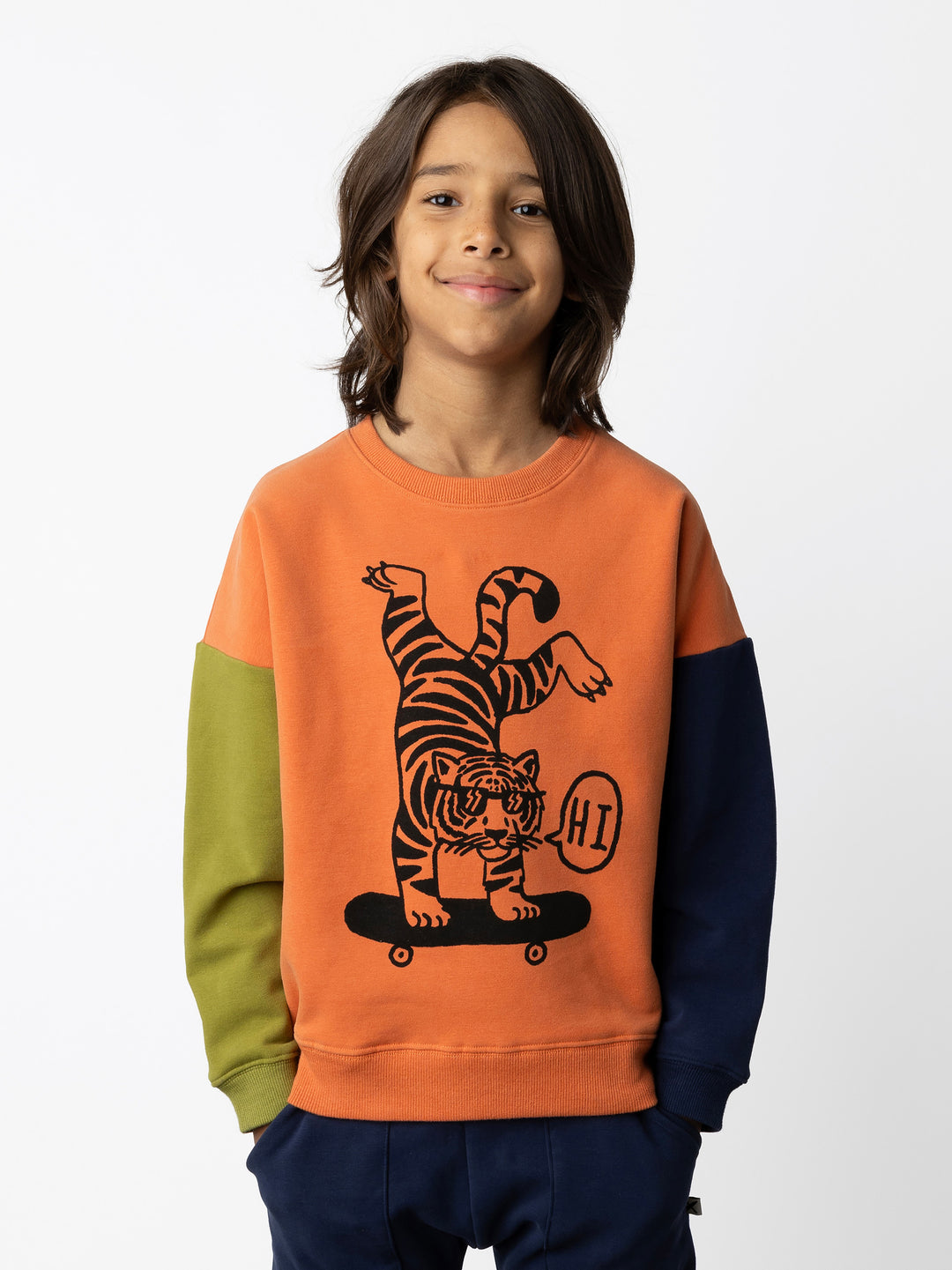Minti kids clothing. Super cosy oversized fit crew with drop shoulder detail. 2x2 Rib at the neck, hem and cuffs. 330 Gram // Brushed Inside // 95% Cotton // 5% Elastane.