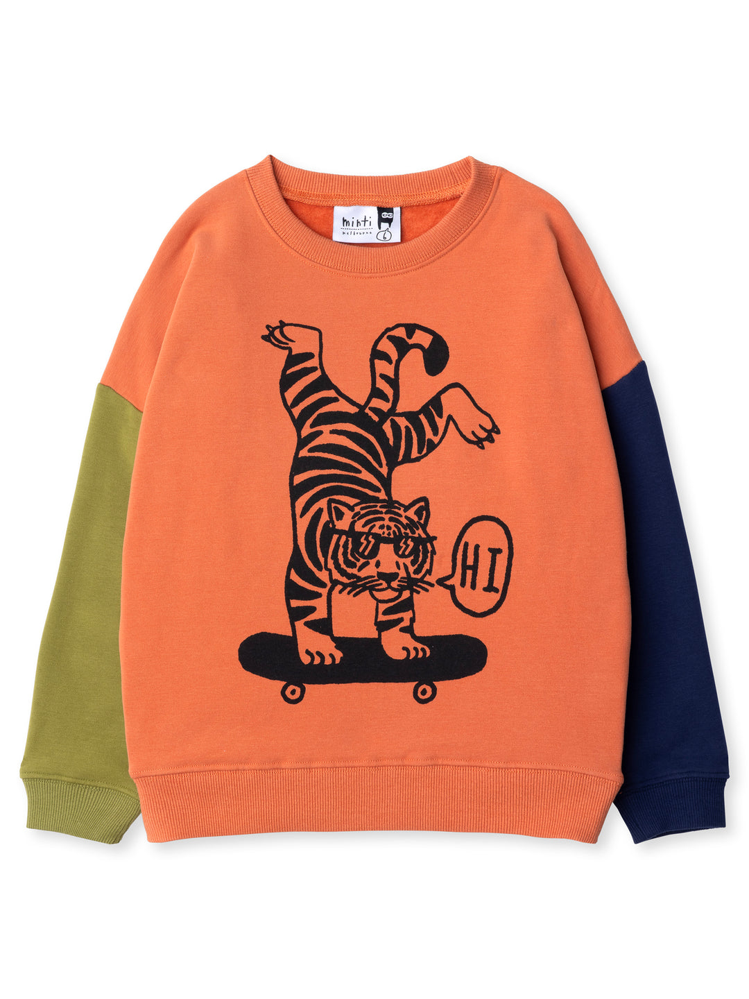 Minti kids clothing. Super cosy oversized fit crew with drop shoulder detail. 2x2 Rib at the neck, hem and cuffs. 330 Gram // Brushed Inside // 95% Cotton // 5% Elastane.