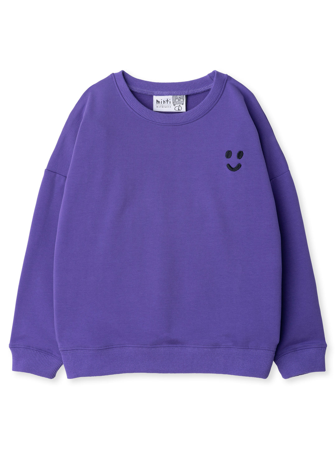 Minti kids clothing. Super cosy oversized fit crew with drop shoulder detail. 2x2 Rib at the neck, hem and cuffs. 320 Gram // 95% Cotton // 5% Elastane.