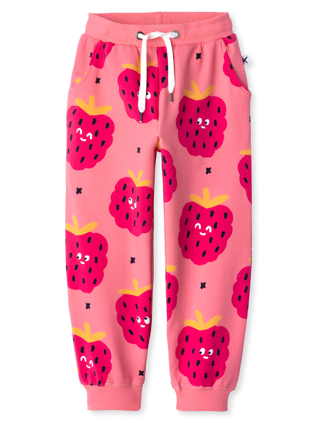 Minti kids clothing. Relaxed fit trackies with cosy side pockets, elasticated waistband, shoelace cord and 2x2 Rib cuffs. 320 Gram // 95% Cotton // 5% Elastane.