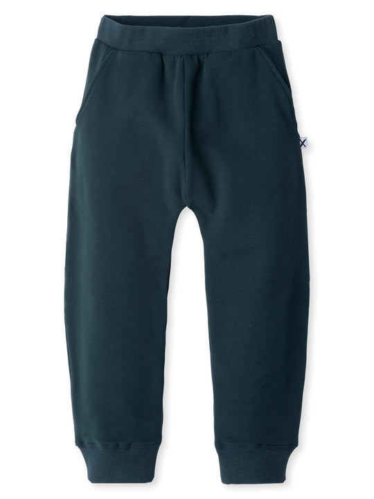 Minti kids clothing. Super cool baggy trackies with elastic waistband, front pockets, back pocket and 2x2 rib cuffs. 330 Gram // Brushed Inside // 95% Cotton // 5% Elastane.