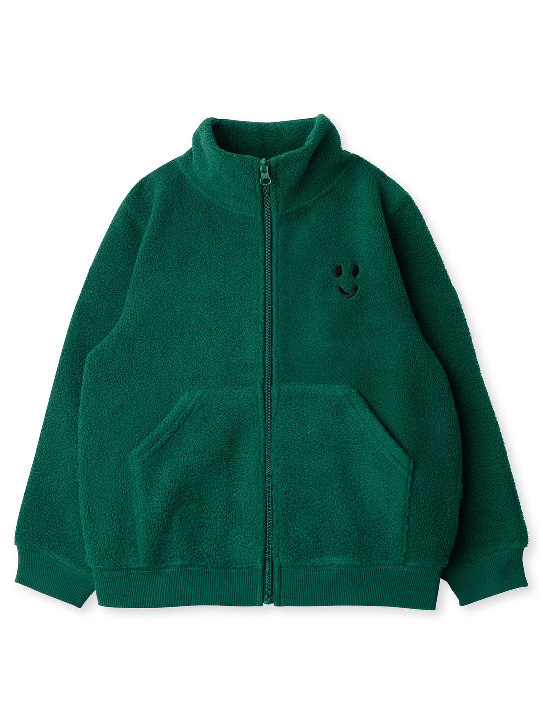 Minti kids clothing. Super cosy and soft zip up high neck crew, made in Teddy fabric with 2x2 Rib cuffs and hem. Front kangaroo pocket to keep hands warm. 70% Polyester // 30% Cotton.