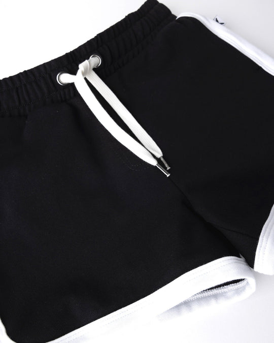 Close up detail of the Sprint Short in black and white