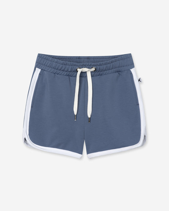 Sprint Short in cornflower and white, girls shorts by Minti, flat lay