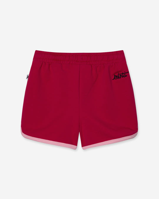 Sprint Short in crimson and pink, girls shorts by Minti, flat lay
