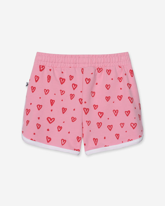 Hearts Short in pink and white, girls shorts by Minti, flat lay