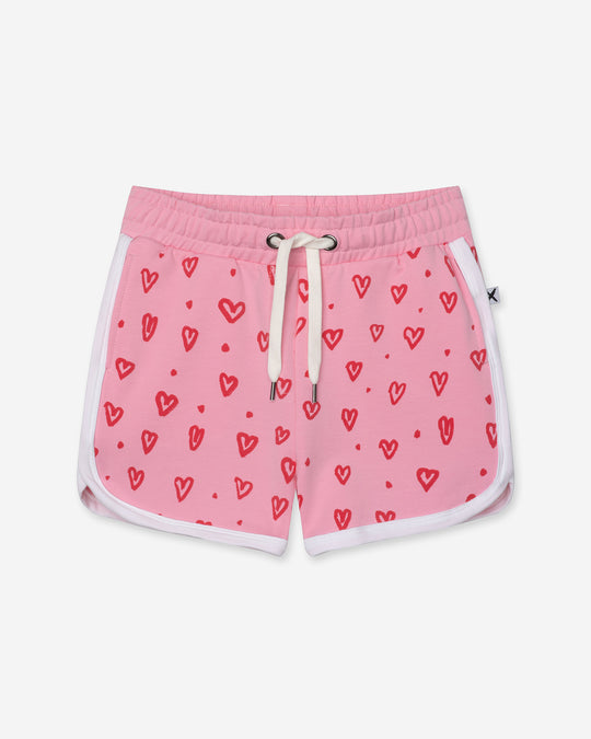 Hearts Short in pink and white, girls shorts by Minti, flat lay
