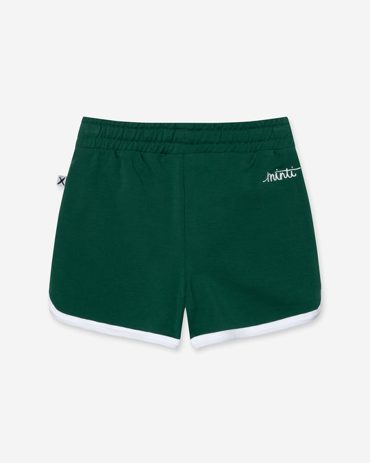 Sprint Short in kelly green and white, girls shorts by Minti, flat lay