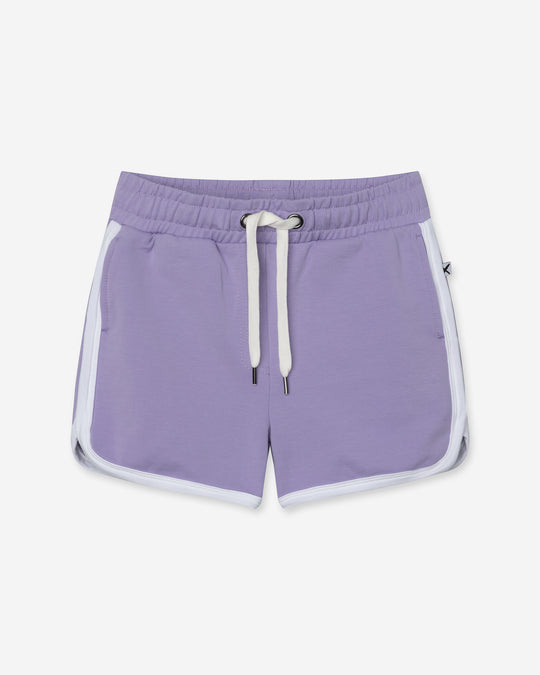 Sprint Short in lilac and white, girls shorts by Minti, flat lay