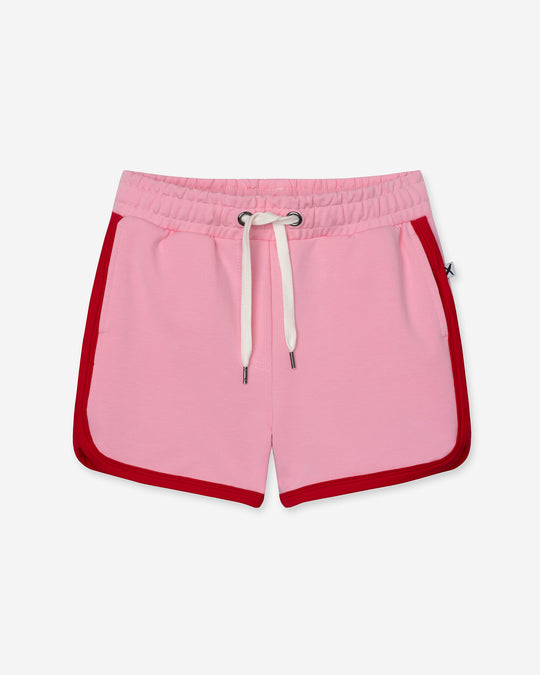 Sprint Short in pink and red, girls shorts by Minti, flat lay