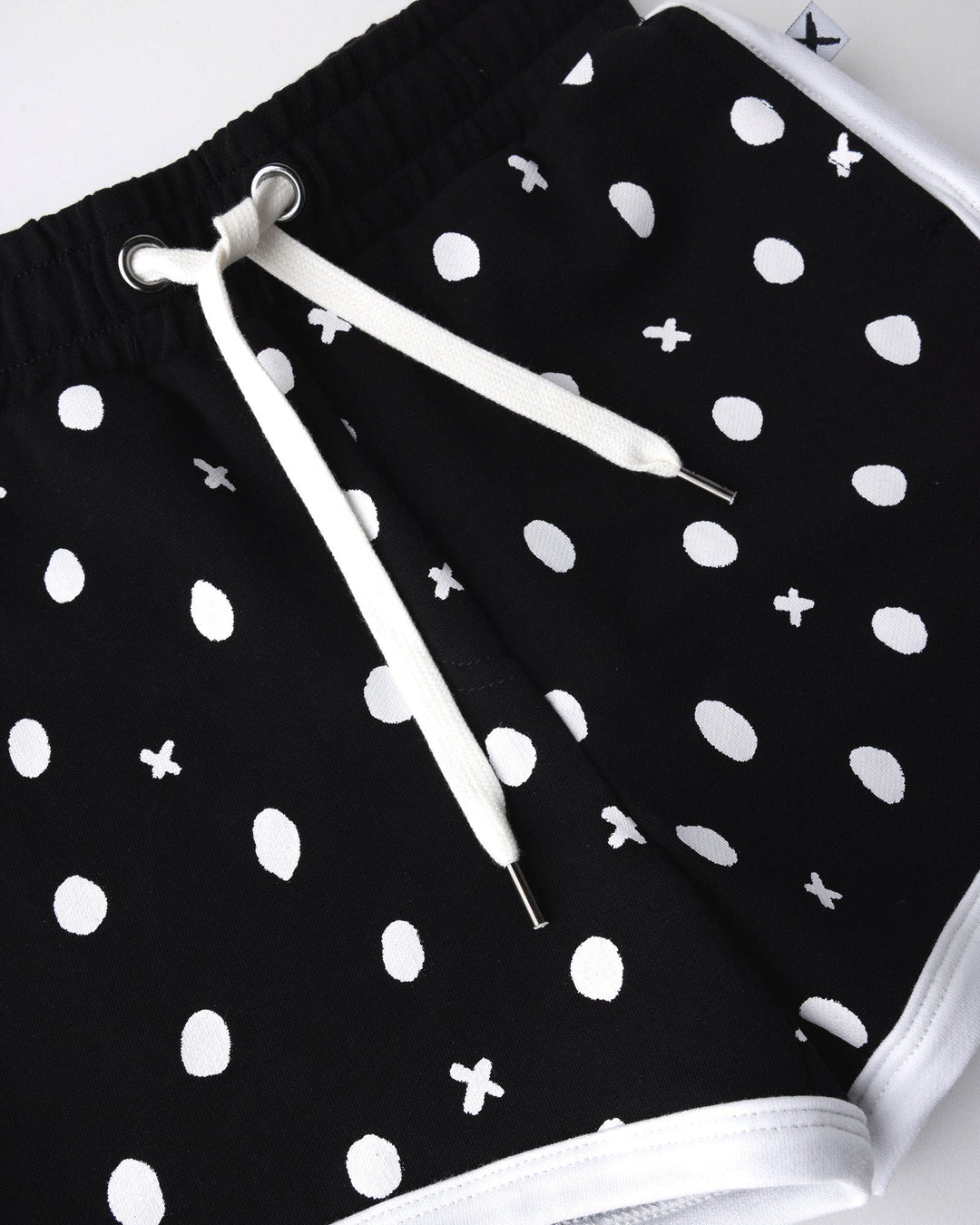 Close up of the Spotty Short print in black and white