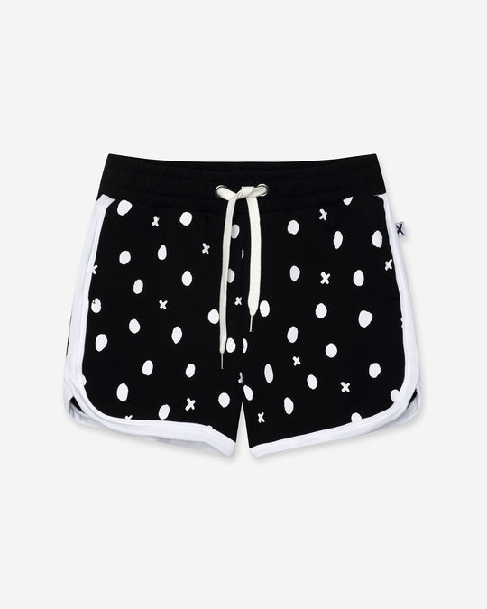 Spotty Short in black and white, girls shorts by Minti, flat lay