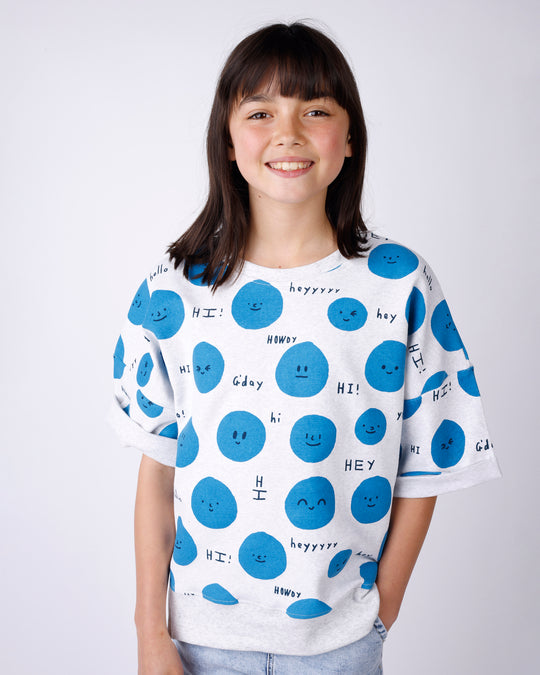 Minti Hello Faces Short Sleeve Crew