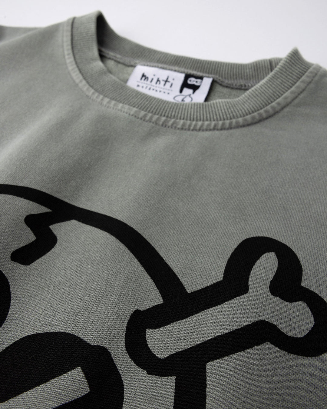 Close up detail of the Hello Skull Short Sleeve Crew in grey wash