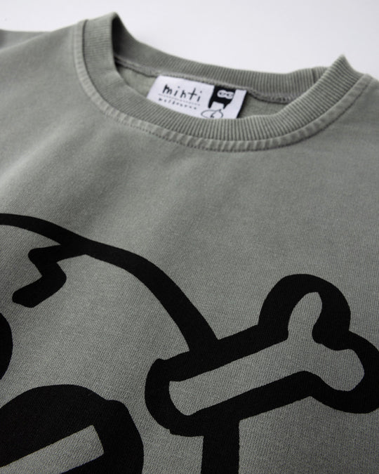 Close up detail of the Hello Skull Short Sleeve Crew in grey wash