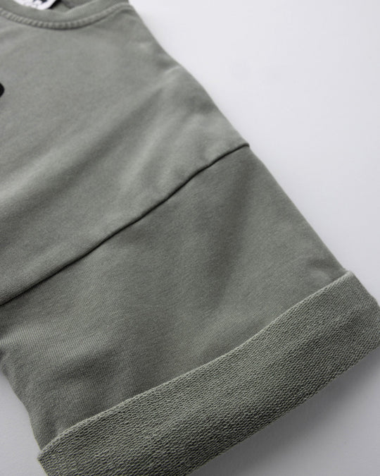 Close up detail of the Hello Skull Short Sleeve Crew in grey wash