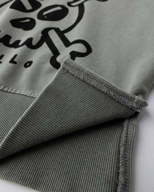 Close up detail of the Hello Skull Short Sleeve Crew in grey wash