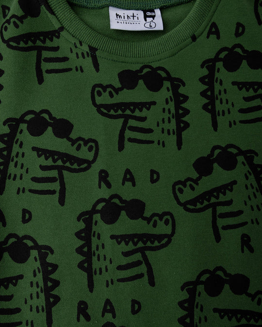 Close up of the Rad Croc Short Sleeve Crew print in green
