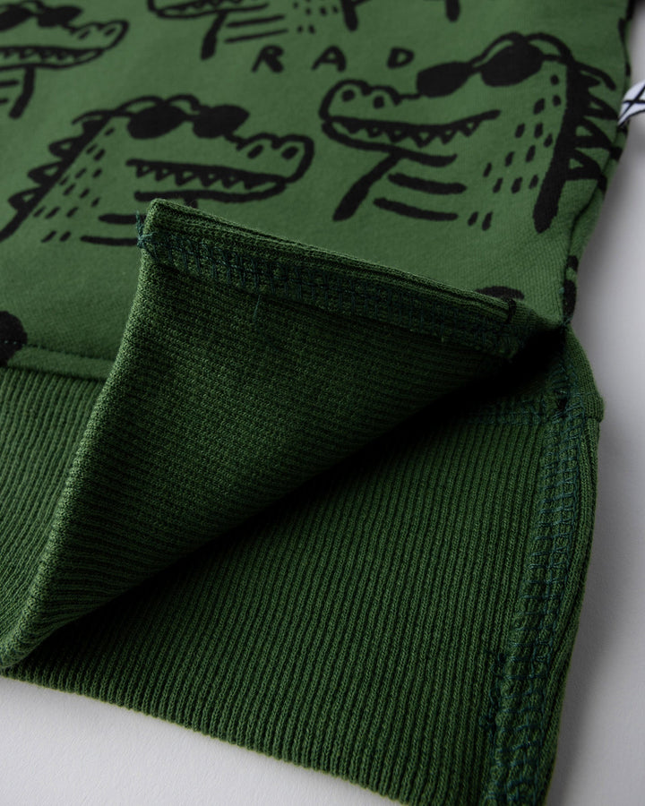 Close up detail of the Rad Croc Short Sleeve Crew in green