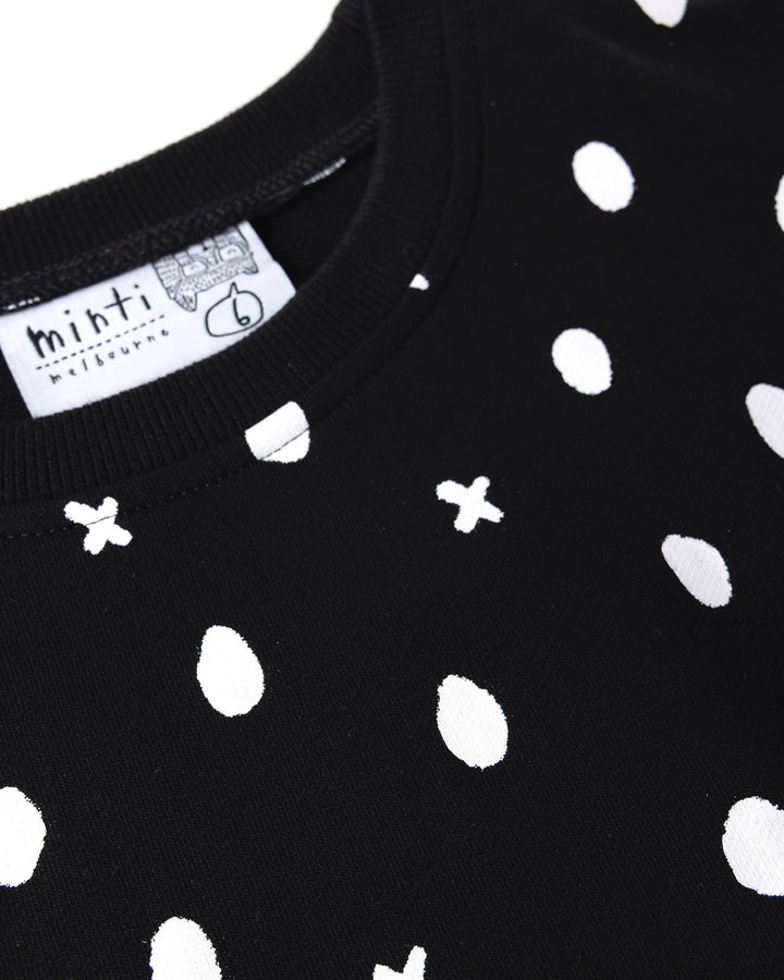 Close up detail of the Spotty Short Sleeve Crew in black