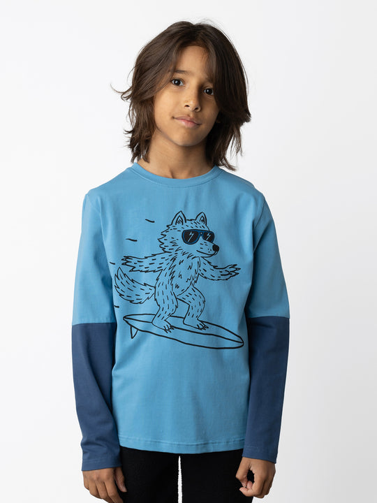 Minti kids clothing. Cosy and comfy tee with contrast sleeve panels for a cool pop of colour. 180 Gram // 95% Cotton // 5% Elastane